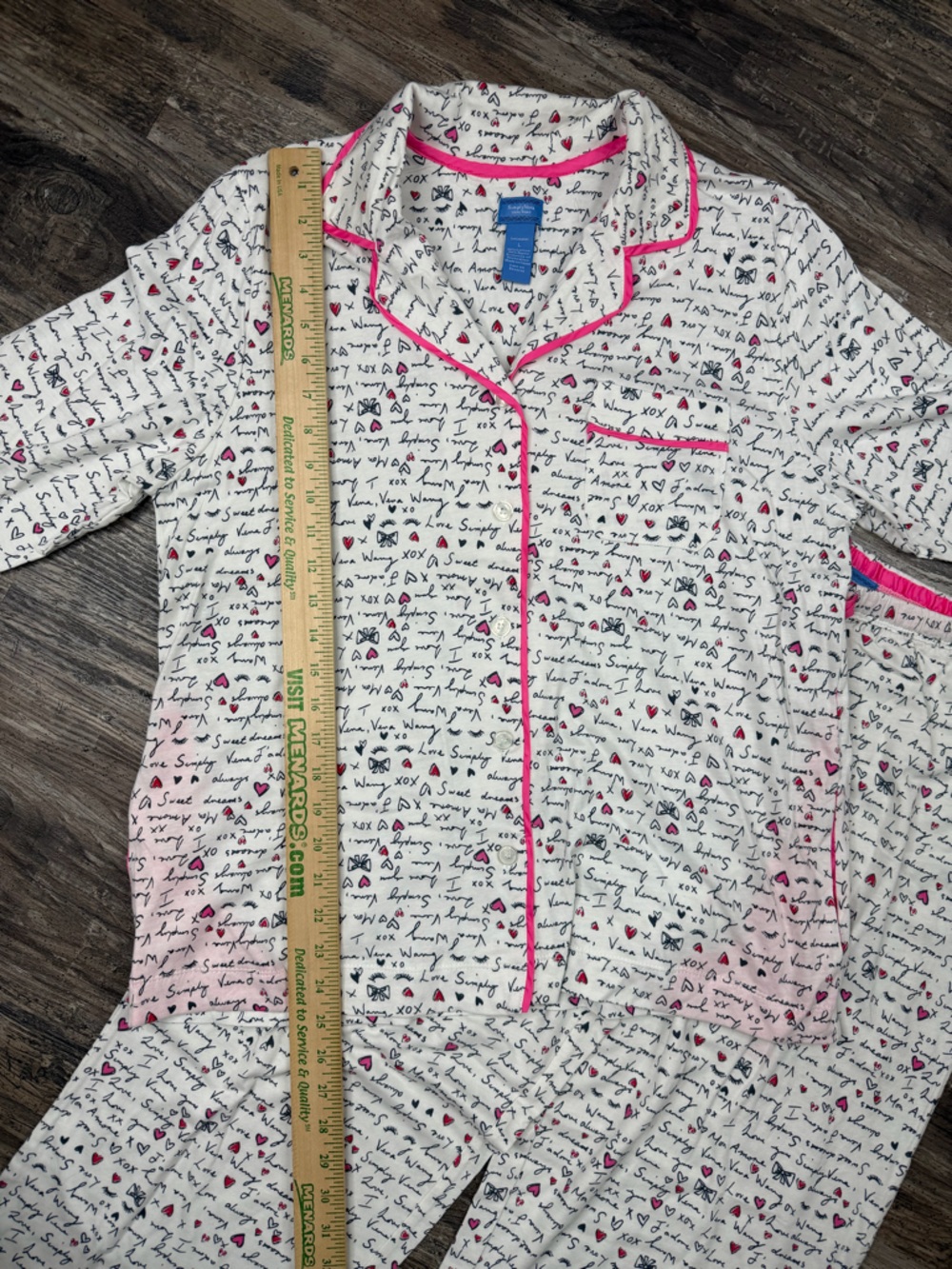 Simply Vera Wang Pajama Set NWT Size L Pink Heart Script Sleepwear Matching Set - Picture 8 of 14